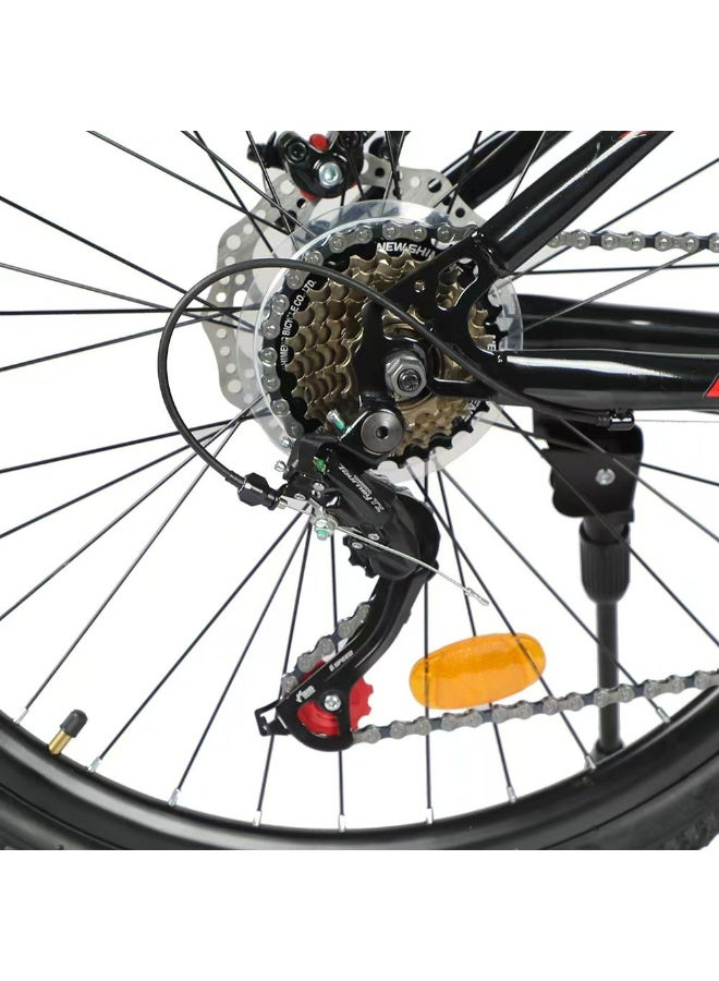 بلا نهاية دراجة جبلية Endless مقاس 26 بوصة بـ 7 سرعات للبالغين | إطار فولاذي عالي الكربون بقياس 18 بوصة، فرامل قرصية، نظام تعليق، مزودة بواقيات طين أمامية وخلفية، مقعد قابل للتعديل، وإطارات لجميع التضاريس بعرض 2.135 بوصة – مناسبة للرجال والنساء. - Image 3